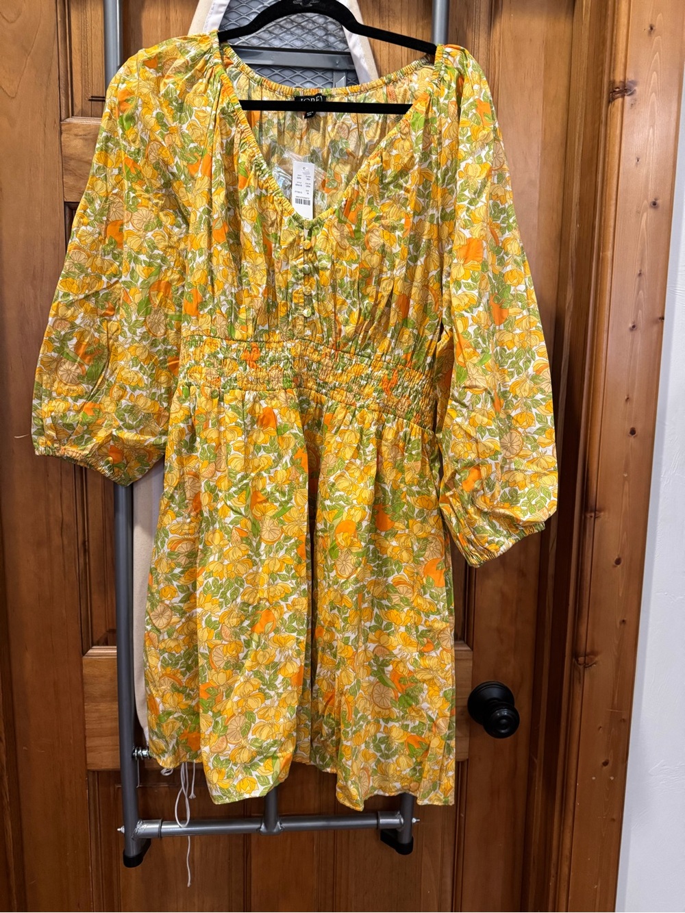 J. Crew Yellow Floral Smocked Waist Dress